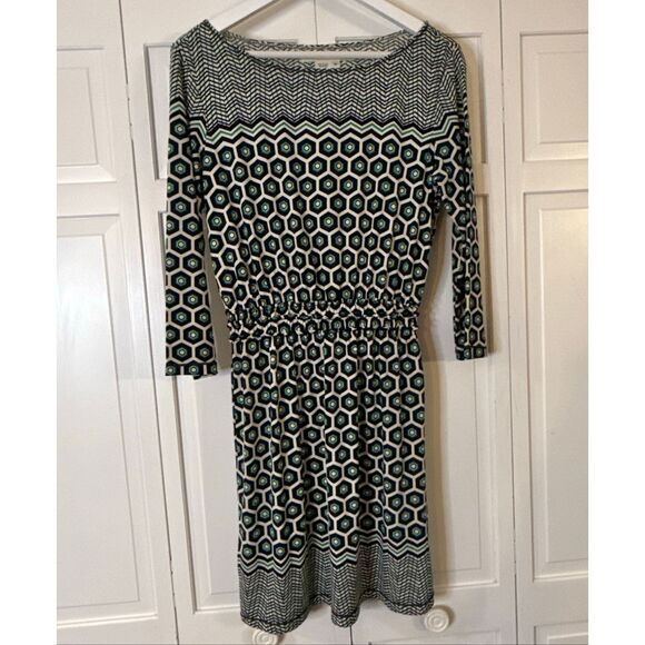 Max Studio green geometric print long sleeve dress M - Picture 2 of 7